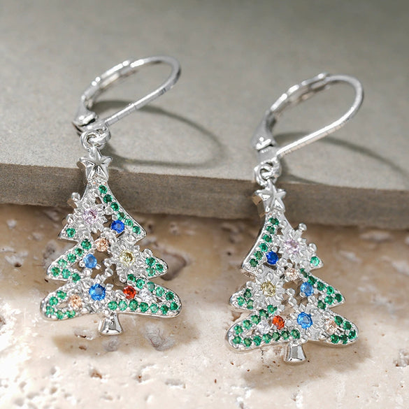 Women's Colorful Copper Christmas Tree And Star Shaped Earrings Festive Holiday Jewelry