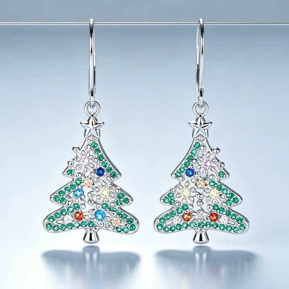 Women's Colorful Copper Christmas Tree And Star Shaped Earrings Festive Holiday Jewelry