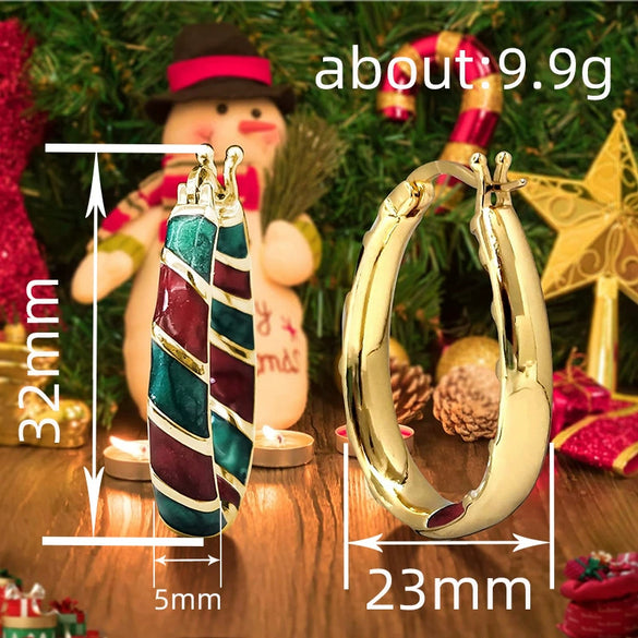 Women's Colorful Copper Geometric Hoop Earrings With Festive Christmas Elements And Fashionable Office Lady Style