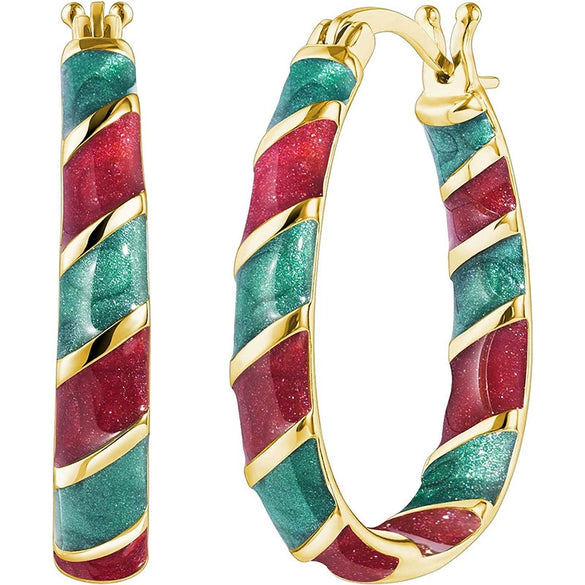Women's Colorful Copper Geometric Hoop Earrings With Festive Christmas Elements And Fashionable Office Lady Style