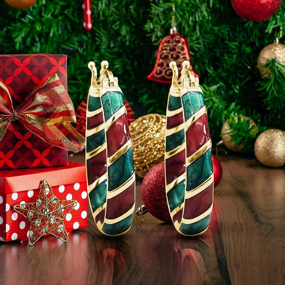 Women's Colorful Copper Geometric Hoop Earrings With Festive Christmas Elements And Fashionable Office Lady Style