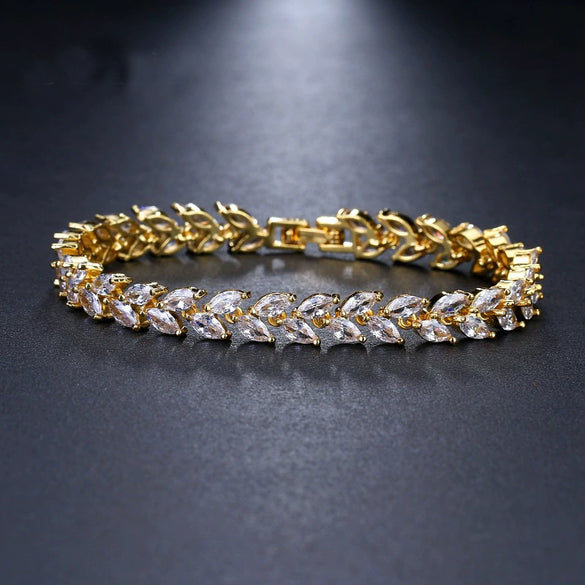 Women's Colorful Crystal Zircon Rhombus Patterned Electroplated Willow Leaf Bracelet Wholesale Fashion Jewelry