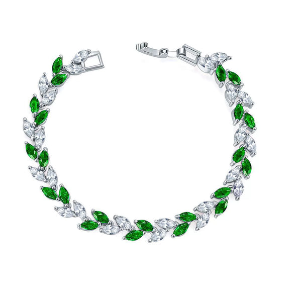 Women's Colorful Crystal Zircon Rhombus Patterned Electroplated Willow Leaf Bracelet Wholesale Fashion Jewelry