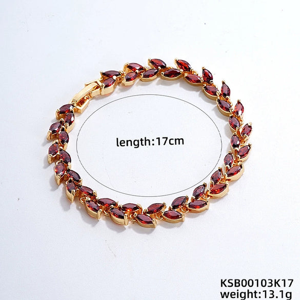 Women's Colorful Crystal Zircon Rhombus Patterned Electroplated Willow Leaf Bracelet Wholesale Fashion Jewelry