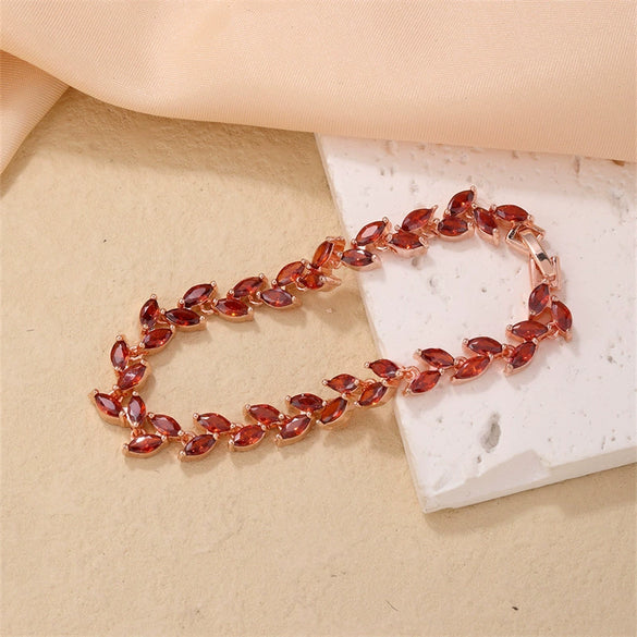 Women's Colorful Crystal Zircon Rhombus Patterned Electroplated Willow Leaf Bracelet Wholesale Fashion Jewelry