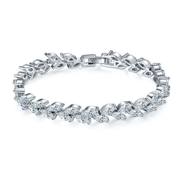 Women's Colorful Crystal Zircon Rhombus Patterned Electroplated Willow Leaf Bracelet Wholesale Fashion Jewelry