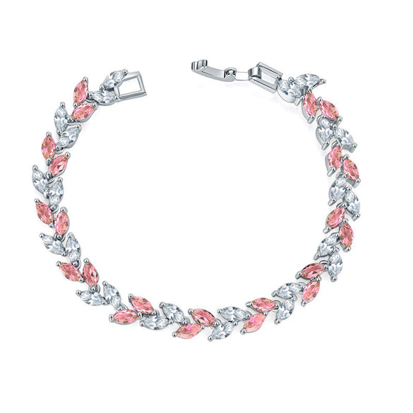 Women's Colorful Crystal Zircon Rhombus Patterned Electroplated Willow Leaf Bracelet Wholesale Fashion Jewelry