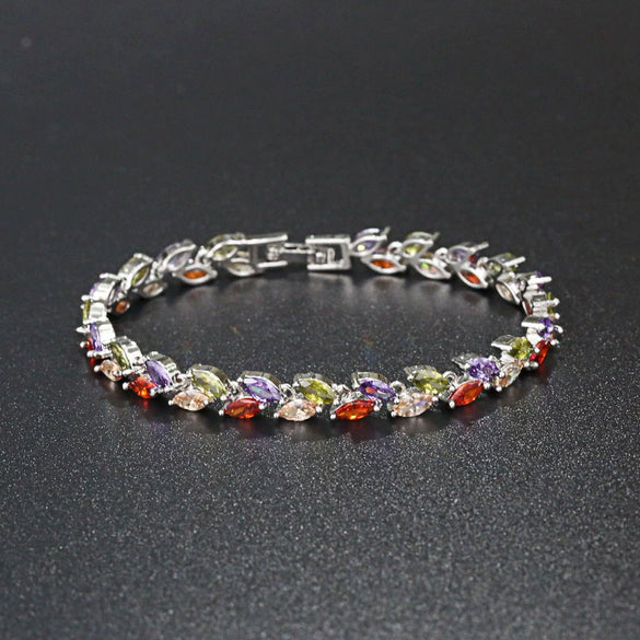 Women's Colorful Crystal Zircon Rhombus Patterned Electroplated Willow Leaf Bracelet Wholesale Fashion Jewelry