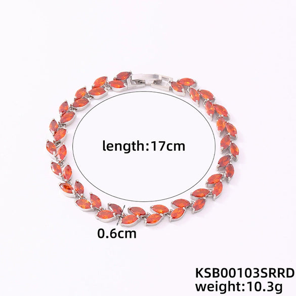 Women's Colorful Crystal Zircon Rhombus Patterned Electroplated Willow Leaf Bracelet Wholesale Fashion Jewelry