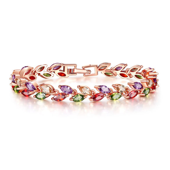 Women's Colorful Crystal Zircon Rhombus Patterned Electroplated Willow Leaf Bracelet Wholesale Fashion Jewelry