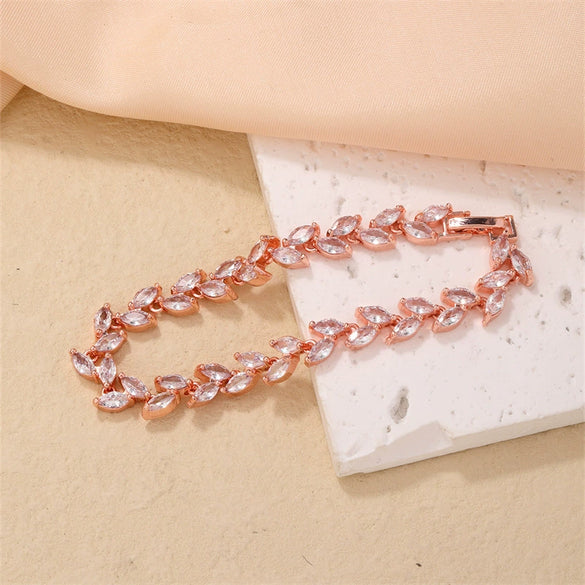 Women's Colorful Crystal Zircon Rhombus Patterned Electroplated Willow Leaf Bracelet Wholesale Fashion Jewelry