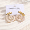 Women's Colorful Enamel Sunflower Earrings In Stainless Steel With Spiral Geometric Design