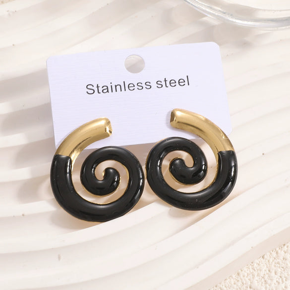 Women's Colorful Enamel Sunflower Earrings In Stainless Steel With Spiral Geometric Design