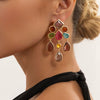 Women's Colorful Geometric Teardrop Gemstone Tassel Earrings Zinc Alloy Electroplated Light Luxury Jewelry With Steel Posts