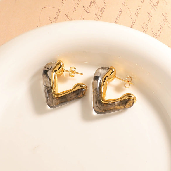 Women's Colorful Geometric Triangular Epoxy Stainless Steel Stud Earrings With Irregular Electroplated Design