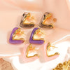 Women's Colorful Geometric Triangular Epoxy Stainless Steel Stud Earrings With Irregular Electroplated Design