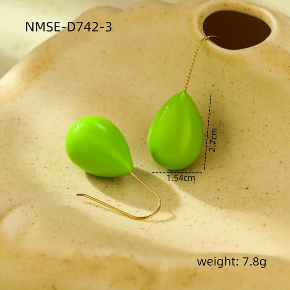 Women's Colorful Oildrip Nonfading Titanium Steel And Stainless Steel 18K Electroplated Drop Shape Earrings