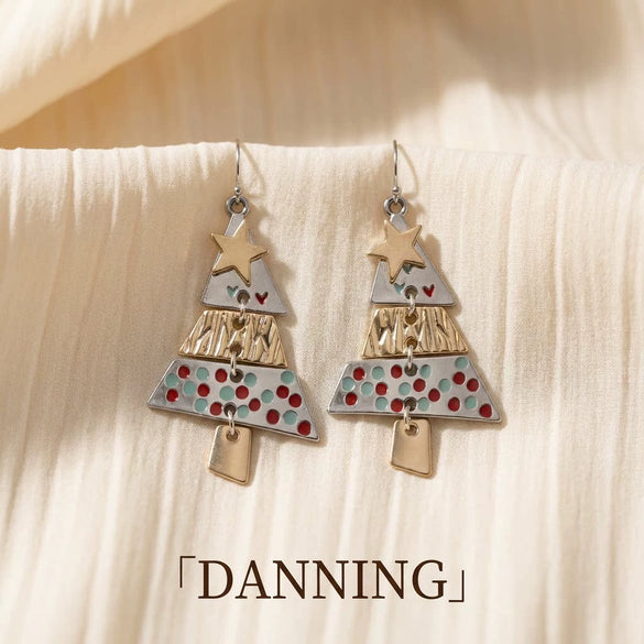 Women's Colorful Polka Dot Christmas Tree Hook Earrings With Layered Alloy Electroplated Design