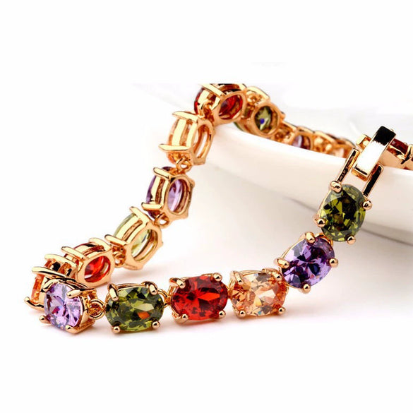 Women's Colorful Zircon Crystal Bracelet Geometric Copper Jewelry With Electroplated Finish For Casual Everyday Wear