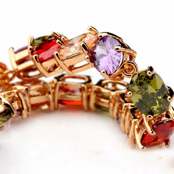 Women's Colorful Zircon Crystal Bracelet Geometric Copper Jewelry With Electroplated Finish For Casual Everyday Wear