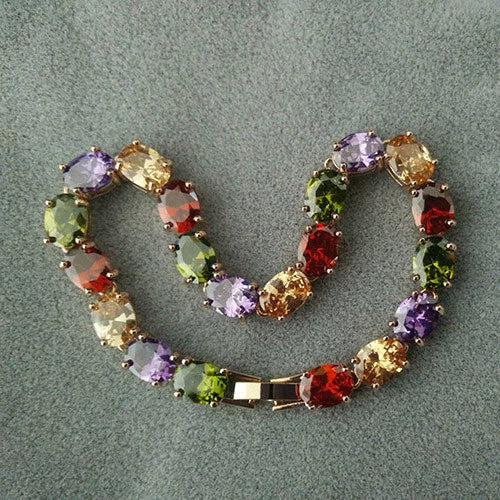 Women's Colorful Zircon Crystal Bracelet Geometric Copper Jewelry With Electroplated Finish For Casual Everyday Wear