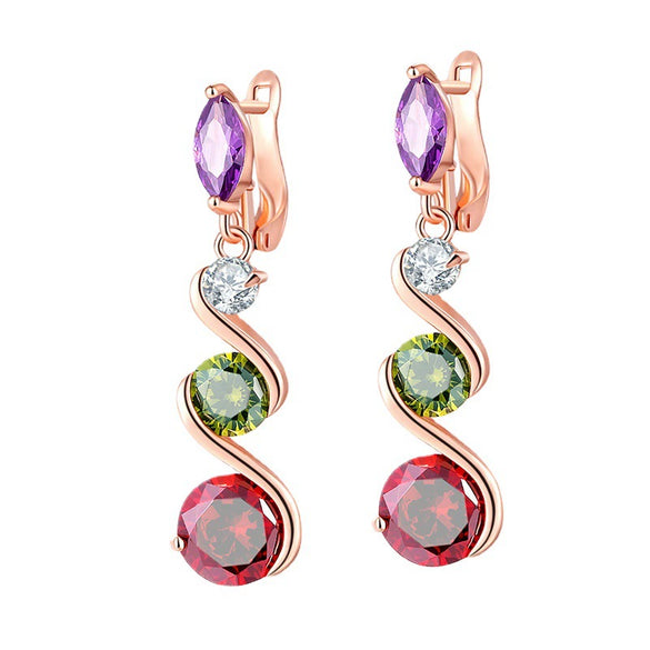 Women's Colorful Zircon Flower Earrings Natural Floral Design With Crystal Inlay Elegant Fashion Jewelry