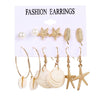 Women's Conch Series Earrings Mixed Material Geometric Inlaid With Pearls Seaside Beach Style