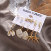 Women's Conch Series Earrings Mixed Material Geometric Inlaid With Pearls Seaside Beach Style
