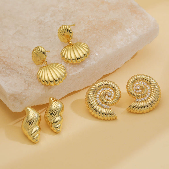 Women's Conch Shell Earrings Copper With Zirconia Animal Zodiac Style