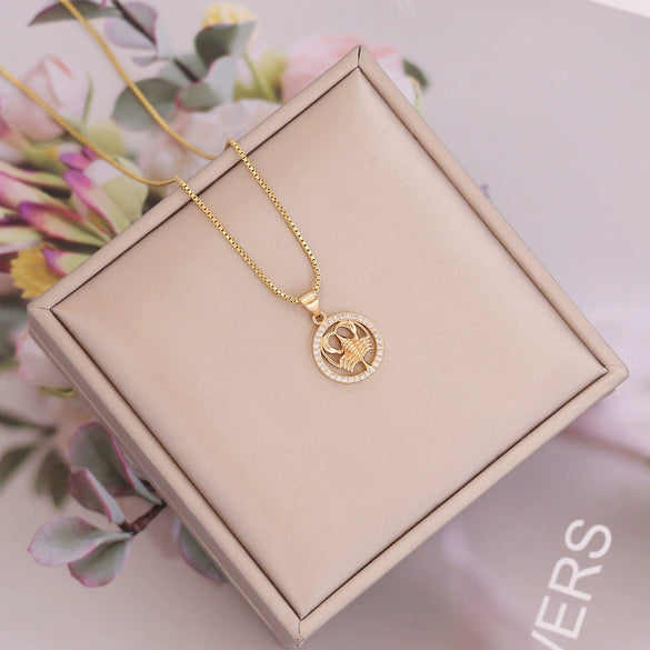 Women's Constellation Metal Pendant Necklace With Micro Inlay Full Diamond And Electroplating