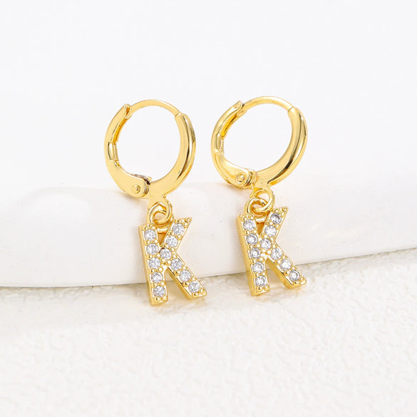Women's Copper Allmatch Circle Ear Buckle Earrings With Letters Numbers Text Pattern Electroplated