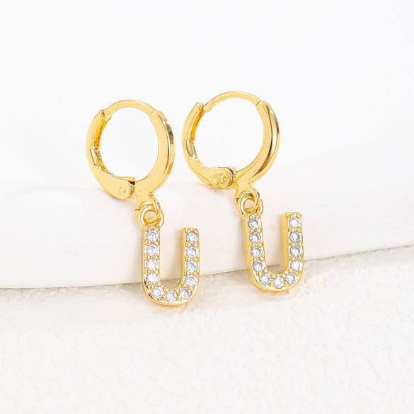 Women's Copper Allmatch Circle Ear Buckle Earrings With Letters Numbers Text Pattern Electroplated