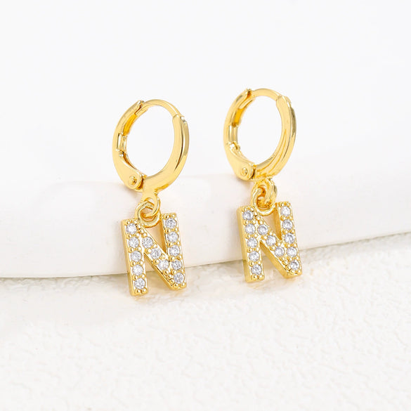 Women's Copper Allmatch Circle Ear Buckle Earrings With Letters Numbers Text Pattern Electroplated
