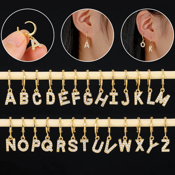 Women's Copper Allmatch Circle Ear Buckle Earrings With Letters Numbers Text Pattern Electroplated