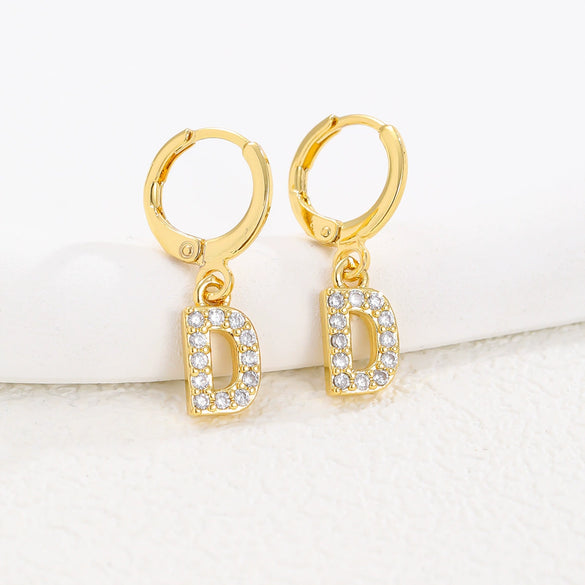 Women's Copper Allmatch Circle Ear Buckle Earrings With Letters Numbers Text Pattern Electroplated