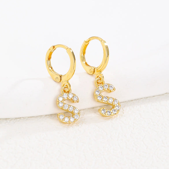 Women's Copper Allmatch Circle Ear Buckle Earrings With Letters Numbers Text Pattern Electroplated