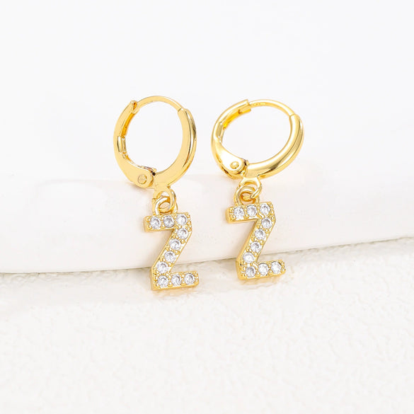 Women's Copper Allmatch Circle Ear Buckle Earrings With Letters Numbers Text Pattern Electroplated