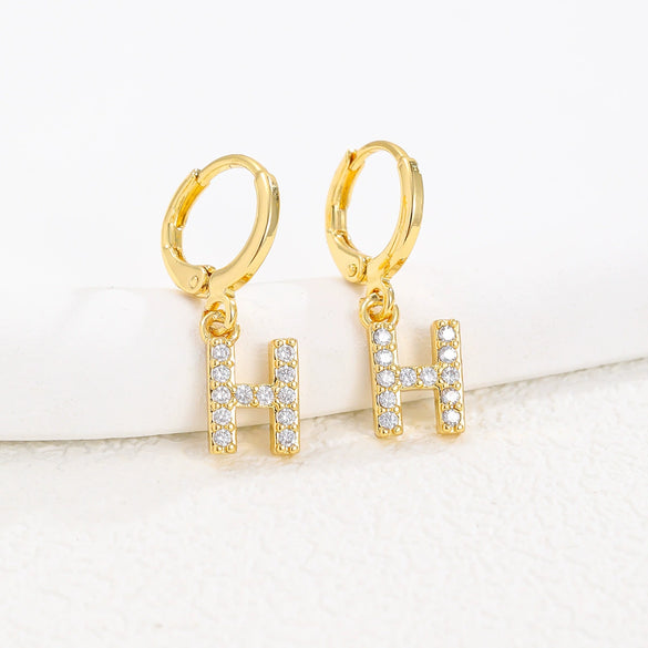 Women's Copper Allmatch Circle Ear Buckle Earrings With Letters Numbers Text Pattern Electroplated