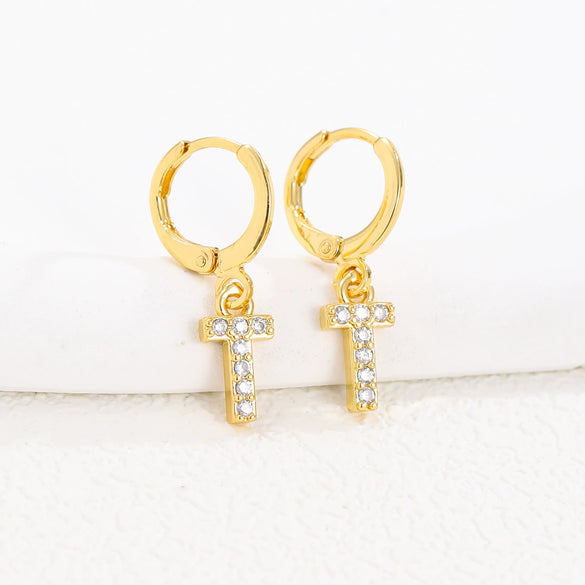 Women's Copper Allmatch Circle Ear Buckle Earrings With Letters Numbers Text Pattern Electroplated