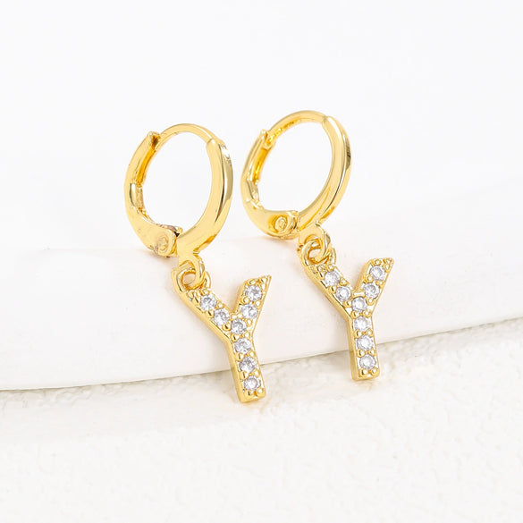 Women's Copper Allmatch Circle Ear Buckle Earrings With Letters Numbers Text Pattern Electroplated
