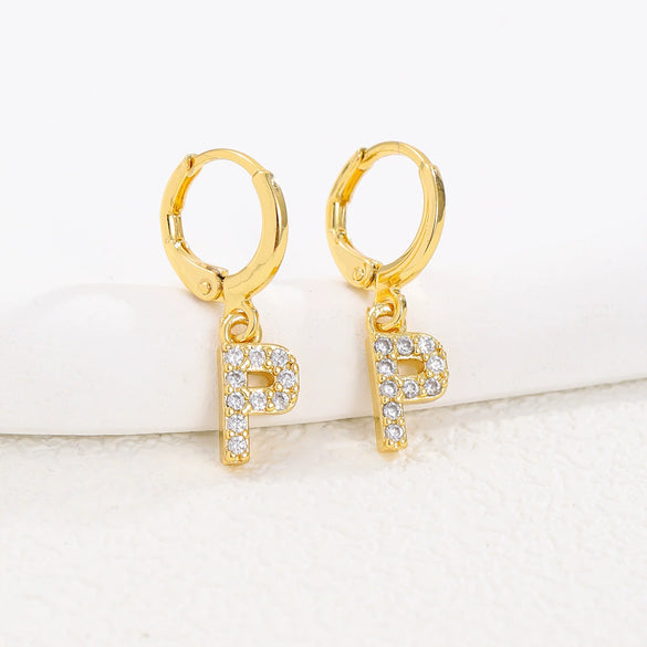 Women's Copper Allmatch Circle Ear Buckle Earrings With Letters Numbers Text Pattern Electroplated