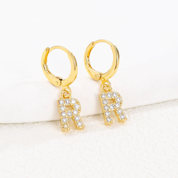 Women's Copper Allmatch Circle Ear Buckle Earrings With Letters Numbers Text Pattern Electroplated