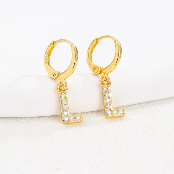 Women's Copper Allmatch Circle Ear Buckle Earrings With Letters Numbers Text Pattern Electroplated