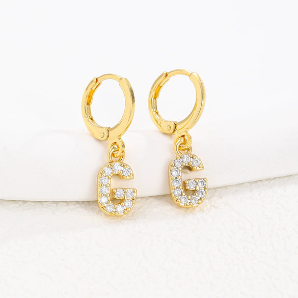 Women's Copper Allmatch Circle Ear Buckle Earrings With Letters Numbers Text Pattern Electroplated