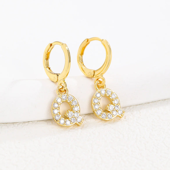 Women's Copper Allmatch Circle Ear Buckle Earrings With Letters Numbers Text Pattern Electroplated