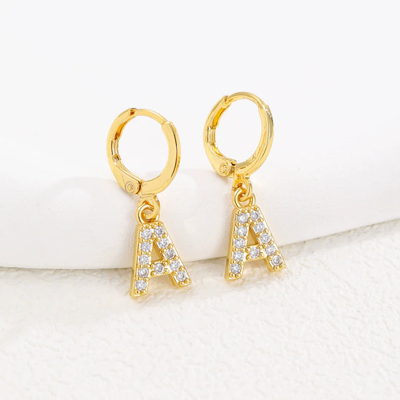 Women's Copper Allmatch Circle Ear Buckle Earrings With Letters Numbers Text Pattern Electroplated