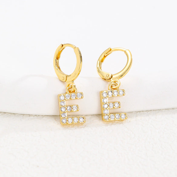 Women's Copper Allmatch Circle Ear Buckle Earrings With Letters Numbers Text Pattern Electroplated