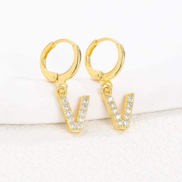 Women's Copper Allmatch Circle Ear Buckle Earrings With Letters Numbers Text Pattern Electroplated