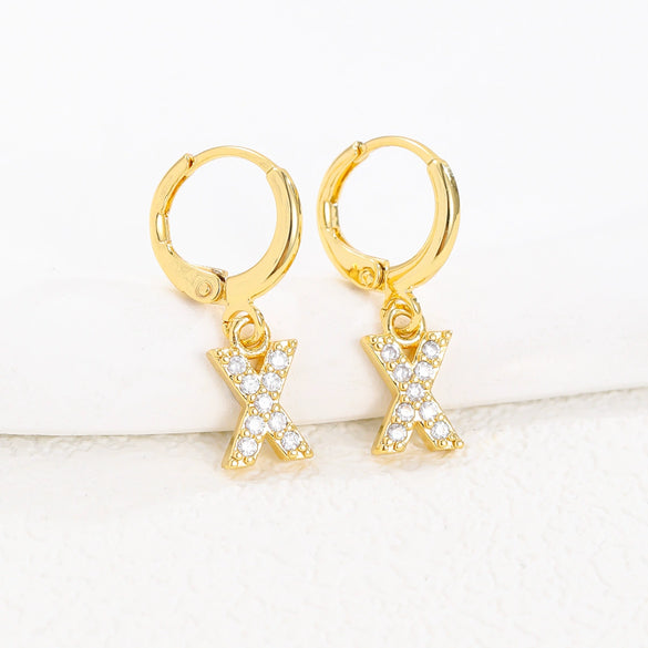 Women's Copper Allmatch Circle Ear Buckle Earrings With Letters Numbers Text Pattern Electroplated