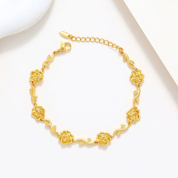 Women's Copper Alloy Gold Plated Frosted Flower Style Bracelet